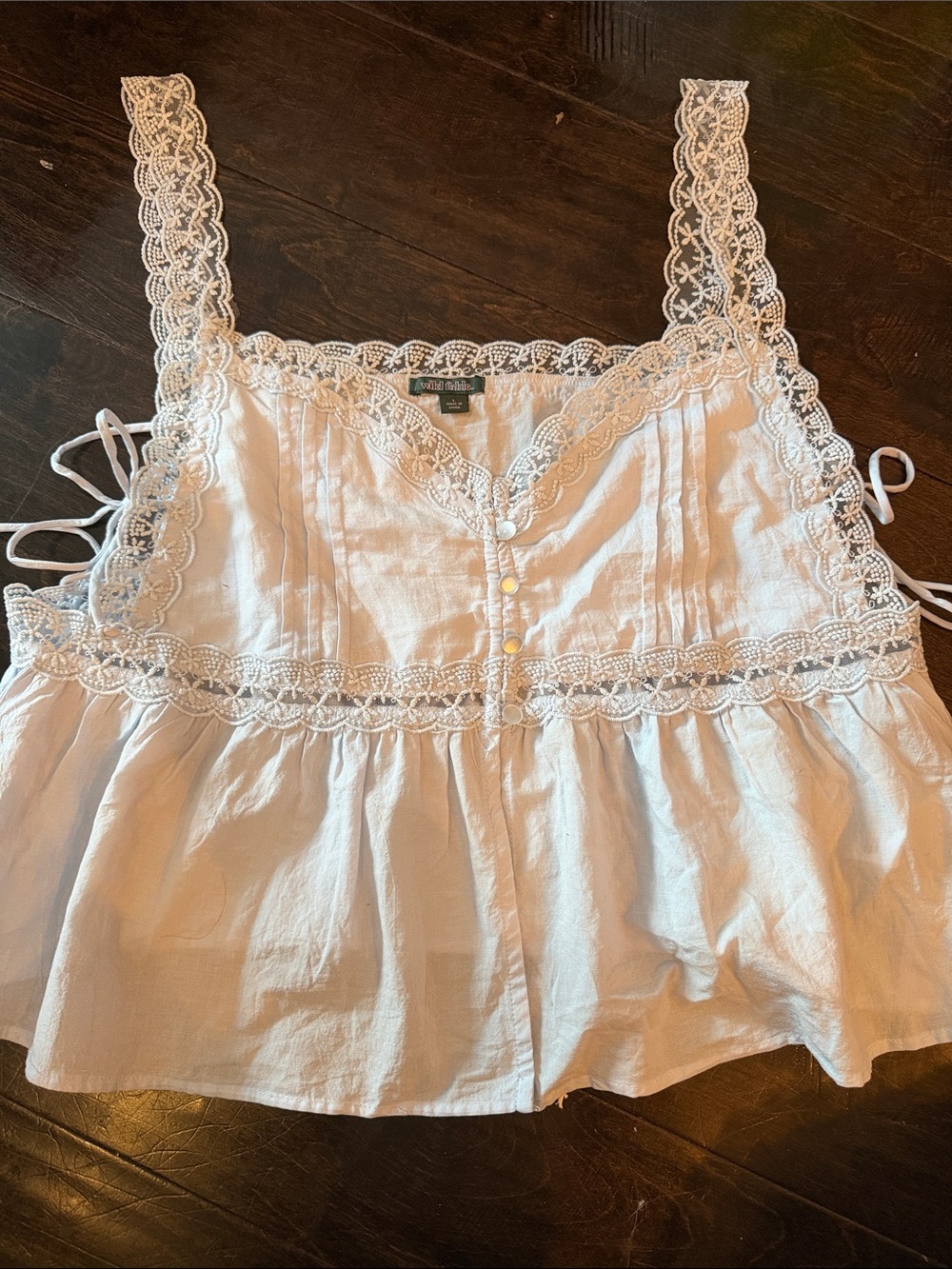 wild fable White/baby blue Lace-Trim Peplum Cami size large